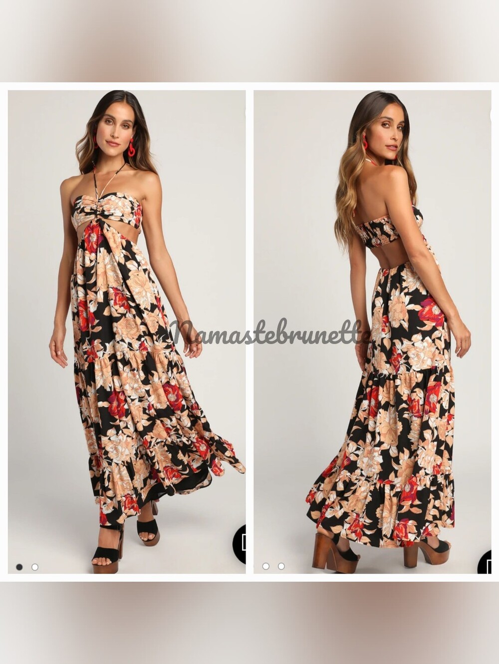 Nwt Lulu's L Black Floral Print Cutout Halter Maxi Dress - Picture 14 of 16